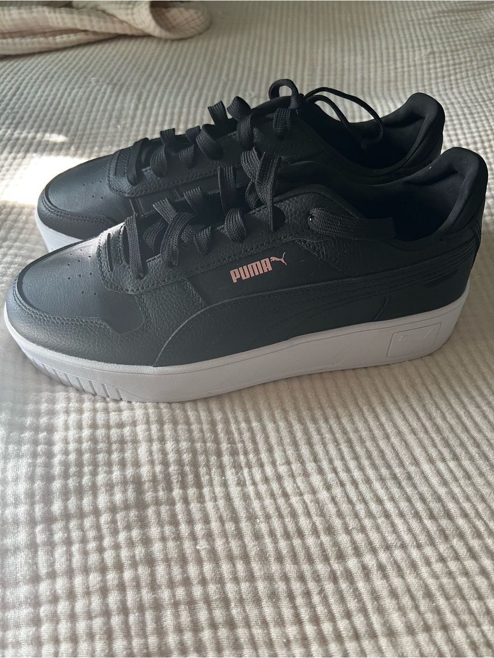 Puma Black Leather Sneakers with White Platform